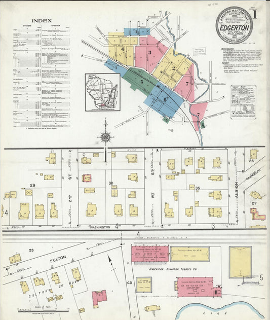 Sanborn Fire Insurance Map from Edgerton, Rock County, Wisconsin (1920), Sheet #0001 - Historic Sanborn Fire Insurance Map Print, vintage old map wall art, antique decor, genealogy gift, Wisconsin Wisconsin map