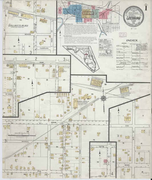 Sanborn Fire Insurance Map from Leesburg, Lake County, Florida (1918), Sheet #0001 - Complete Map Set gallery image, historic Sanborn map, vintage wall art, Florida Florida