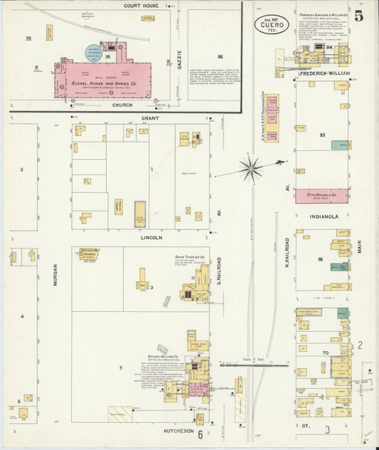 Sanborn Fire Insurance Map from Cuero, De Witt County, Texas (1907), Sheet #0005 - Historic Sanborn Fire Insurance Map Print, vintage old map wall art, antique decor, genealogy gift, Texas Texas map