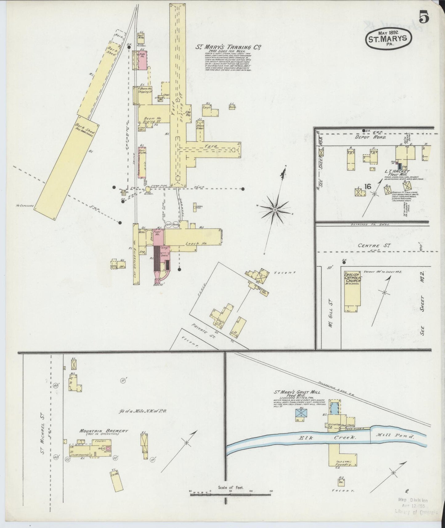 Sanborn Fire Insurance Map from Saint Marys, Elk County, Pennsylvania (1892), Sheet #0005 - Complete Map Set gallery image, historic Sanborn map, vintage wall art, Pennsylvania Pennsylvania