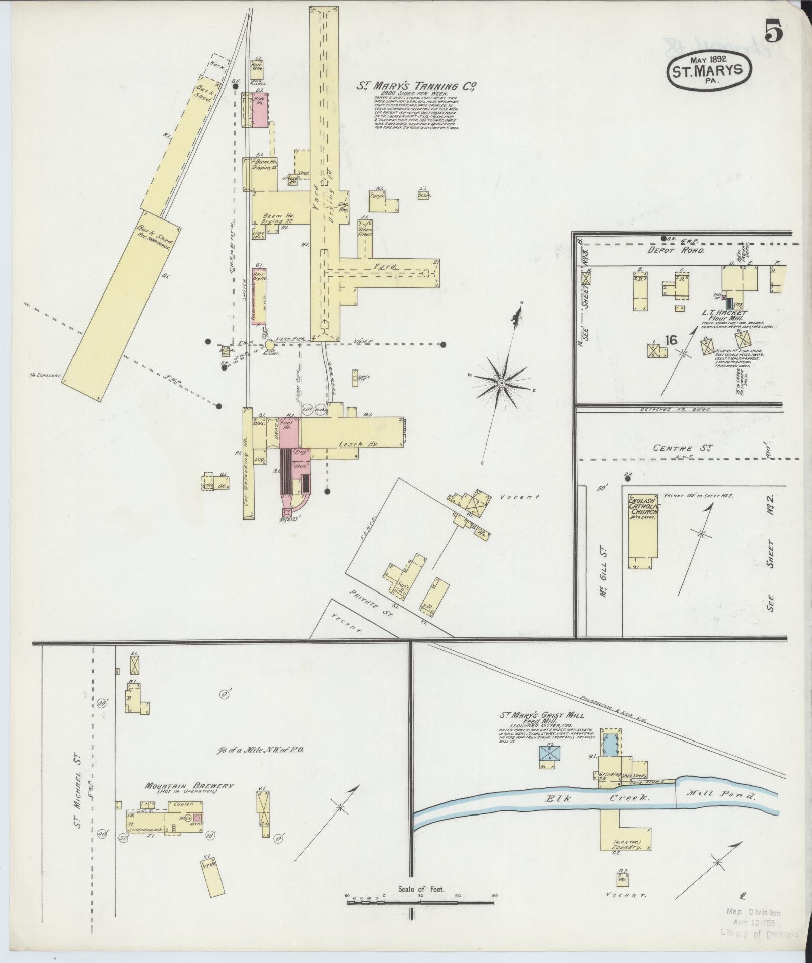 Sanborn Fire Insurance Map from Saint Marys, Elk County, Pennsylvania (1892), Sheet #0005 - Complete Map Set gallery image, historic Sanborn map, vintage wall art, Pennsylvania Pennsylvania