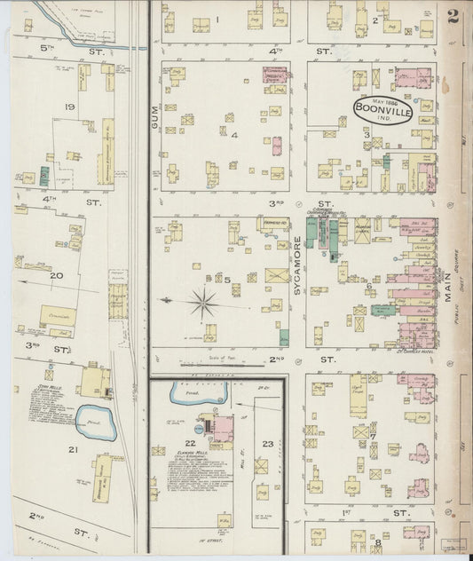 Sanborn Fire Insurance Map from Boonville, Warrick County, Indiana (1886), Sheet #0002 - Historic Sanborn Fire Insurance Map Print, vintage old map wall art, antique decor, genealogy gift, Indiana Indiana map