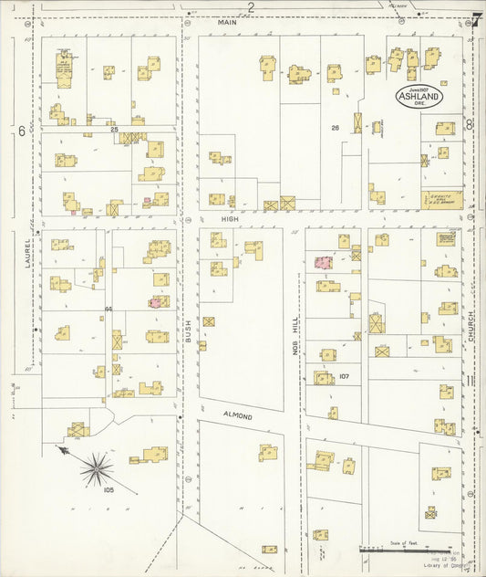 Sanborn Fire Insurance Map from Ashland, Jackson County, Oregon (1907), Sheet #0007 - Historic Sanborn Fire Insurance Map Print, vintage old map wall art, antique decor, genealogy gift, Oregon Oregon map