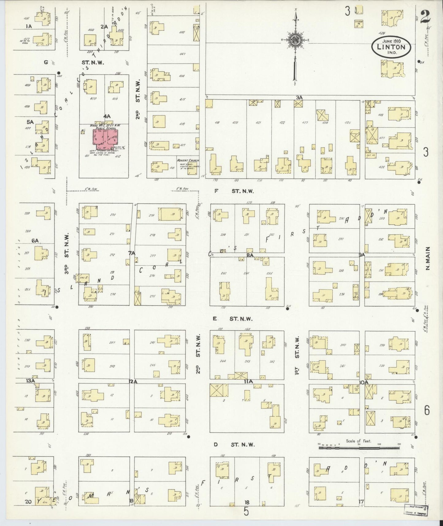 Sanborn Fire Insurance Map from Linton, Greene County, Indiana (1910), Sheet #0002 - Complete Map Set gallery image, historic Sanborn map, vintage wall art, Indiana Indiana