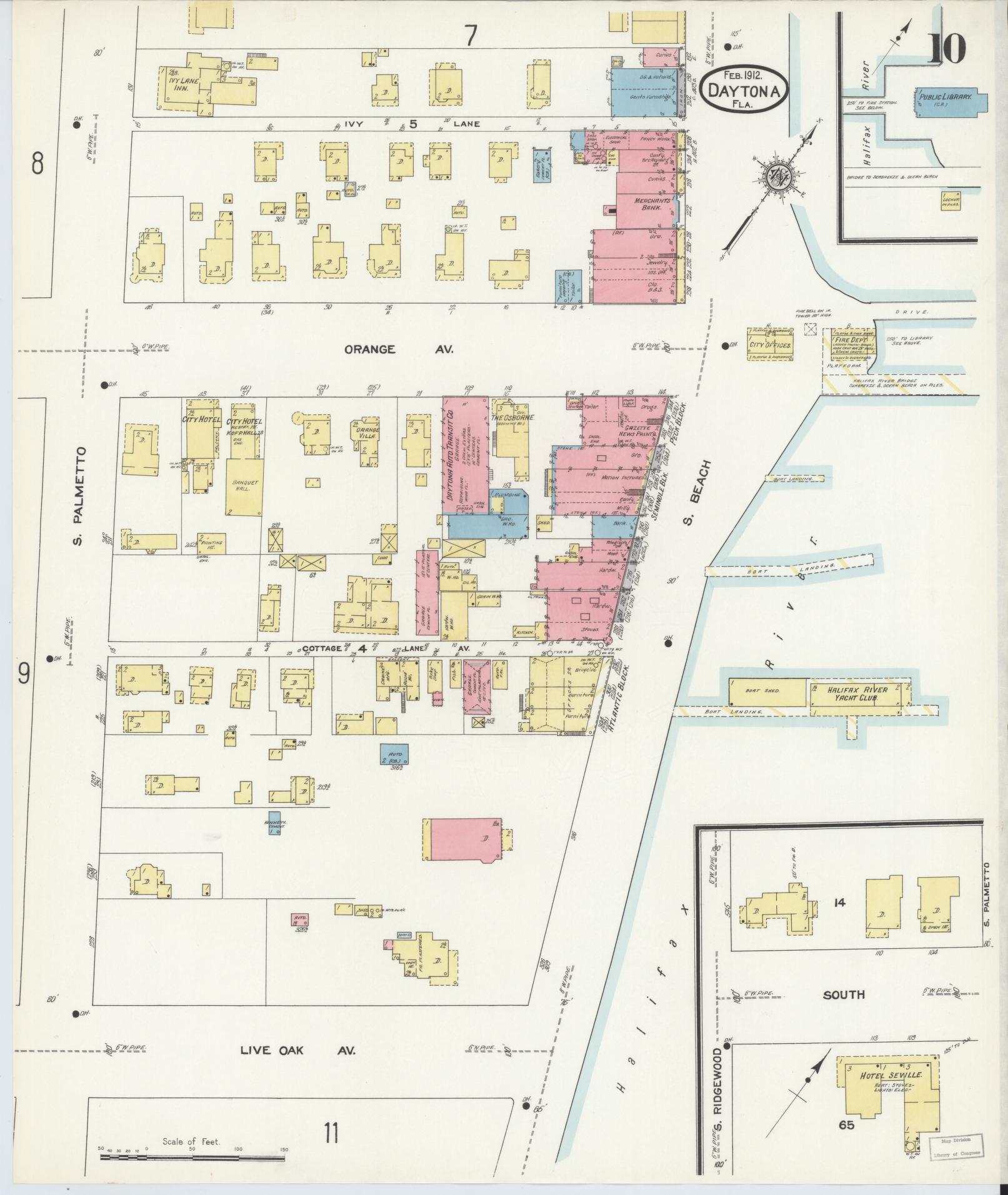 Sanborn Fire Insurance Map from Daytona, Volusia County, Florida (1912), Sheet #0010 - Historic Sanborn Fire Insurance Map Print, vintage old map wall art, antique decor, genealogy gift, Florida Florida map