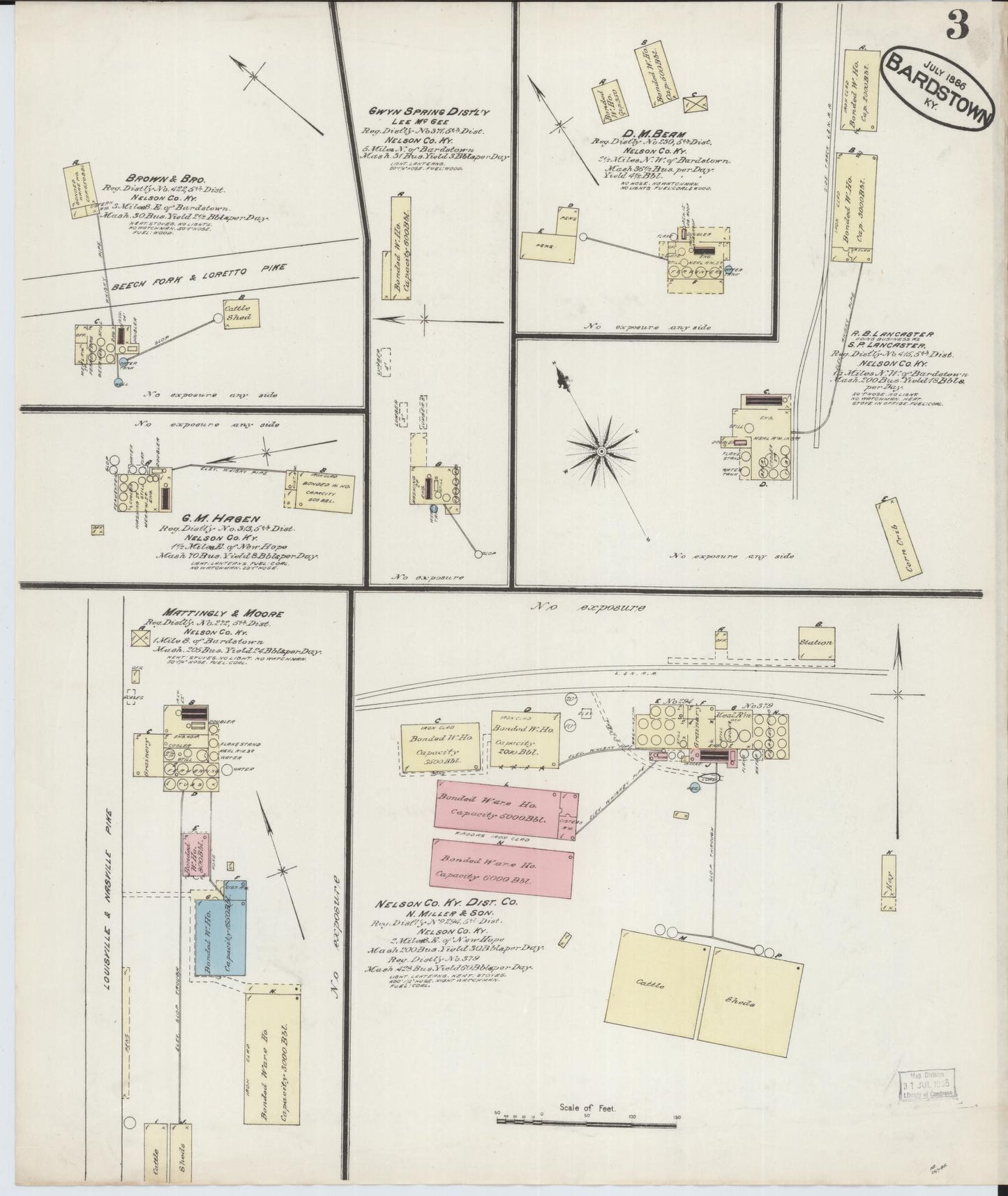 Sanborn Fire Insurance Map from Bardstown, Nelson County, Kentucky (1886), Sheet #0003 - Historic Sanborn Fire Insurance Map Print, vintage old map wall art, antique decor, genealogy gift, Kentucky Kentucky map
