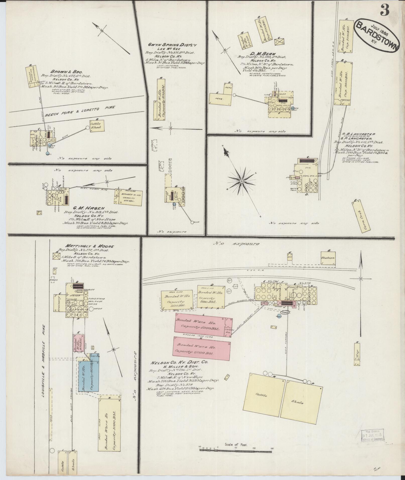 Sanborn Fire Insurance Map from Bardstown, Nelson County, Kentucky (1886), Sheet #0003 - Historic Sanborn Fire Insurance Map Print, vintage old map wall art, antique decor, genealogy gift, Kentucky Kentucky map