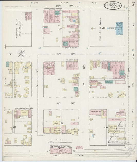 Sanborn Fire Insurance Map from Lincoln, Lancaster County, Nebraska (1886), Sheet #0007 - Historic Sanborn Fire Insurance Map Print, vintage old map wall art, antique decor, genealogy gift, Nebraska Nebraska map