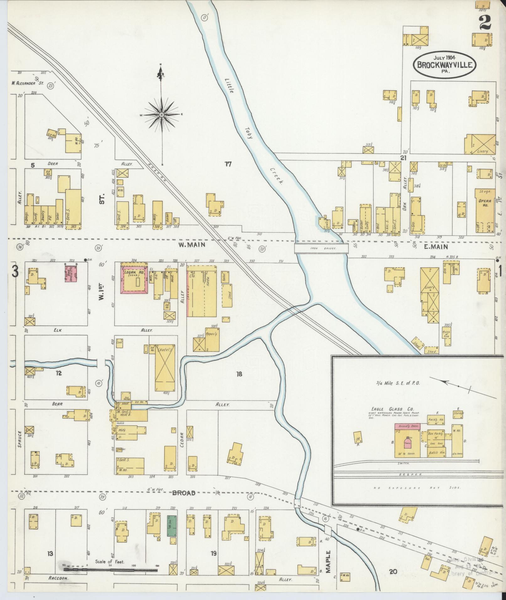 Sanborn Fire Insurance Map from Brockway, Jefferson County, Pennsylvania (1904), Sheet #0002 - Historic Sanborn Fire Insurance Map Print, vintage old map wall art, antique decor, genealogy gift, Pennsylvania Pennsylvania map