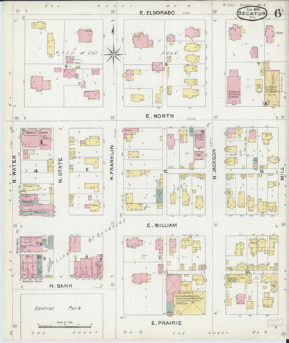 Sanborn Fire Insurance Map from Decatur, Macon County, Illinois (1892), Sheet #0006 - Historic Sanborn Fire Insurance Map Print, vintage old map wall art, antique decor, genealogy gift, Illinois Illinois map
