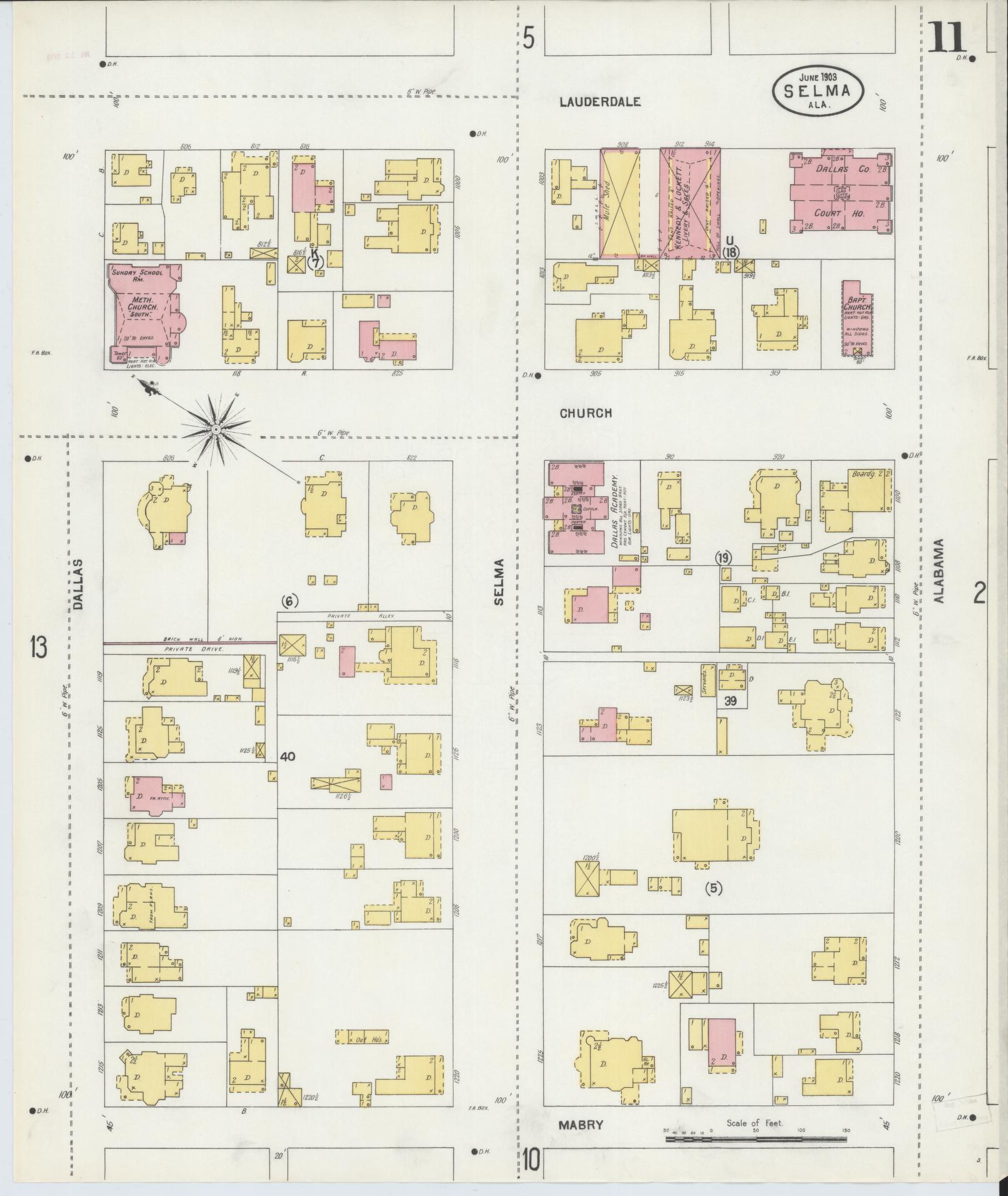 Sanborn Fire Insurance Map from Selma, Dallas County, Alabama (1903), Sheet #0011 - Complete Map Set gallery image, historic Sanborn map, vintage wall art, Alabama Alabama