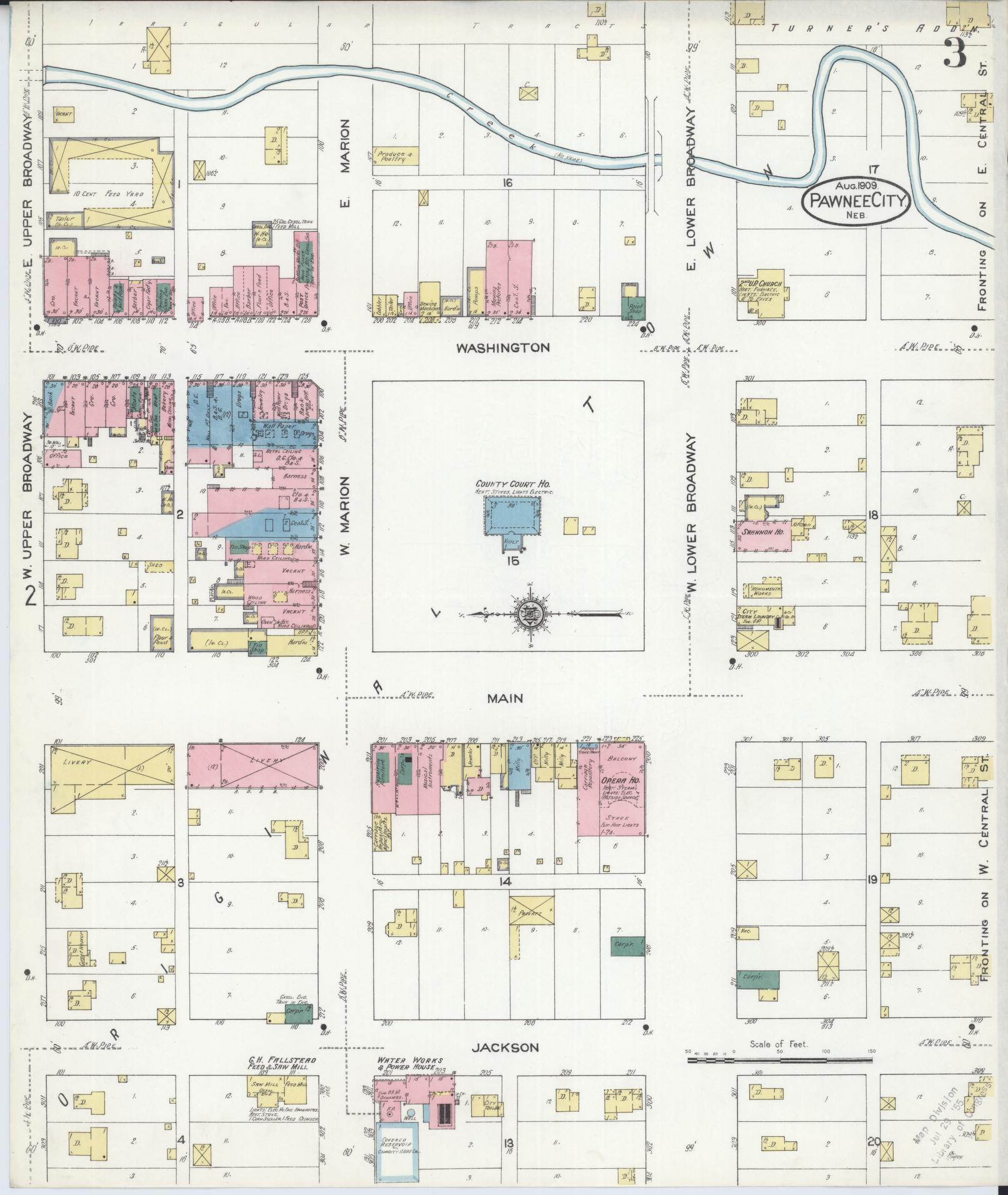 Sanborn Fire Insurance Map from Pawnee City, Pawnee County, Nebraska (1909), Sheet #0003 - Complete Map Set gallery image, historic Sanborn map, vintage wall art, Nebraska Nebraska