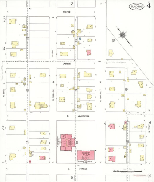 Sanborn Fire Insurance Map from Blackfoot, Bingham County, Idaho (1921), Sheet #0004 - Historic Sanborn Fire Insurance Map Print, vintage old map wall art, antique decor, genealogy gift, Idaho Idaho map