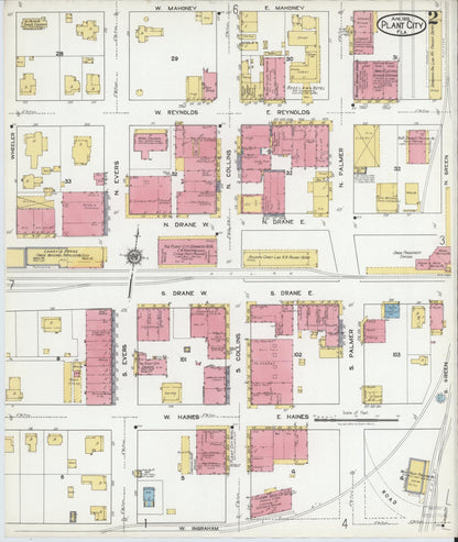 Sanborn Fire Insurance Map from Plant City, Hillborough County, Florida (1919), Sheet #0002 - Historic Sanborn Fire Insurance Map Print, vintage old map wall art, antique decor, genealogy gift, Florida Florida map