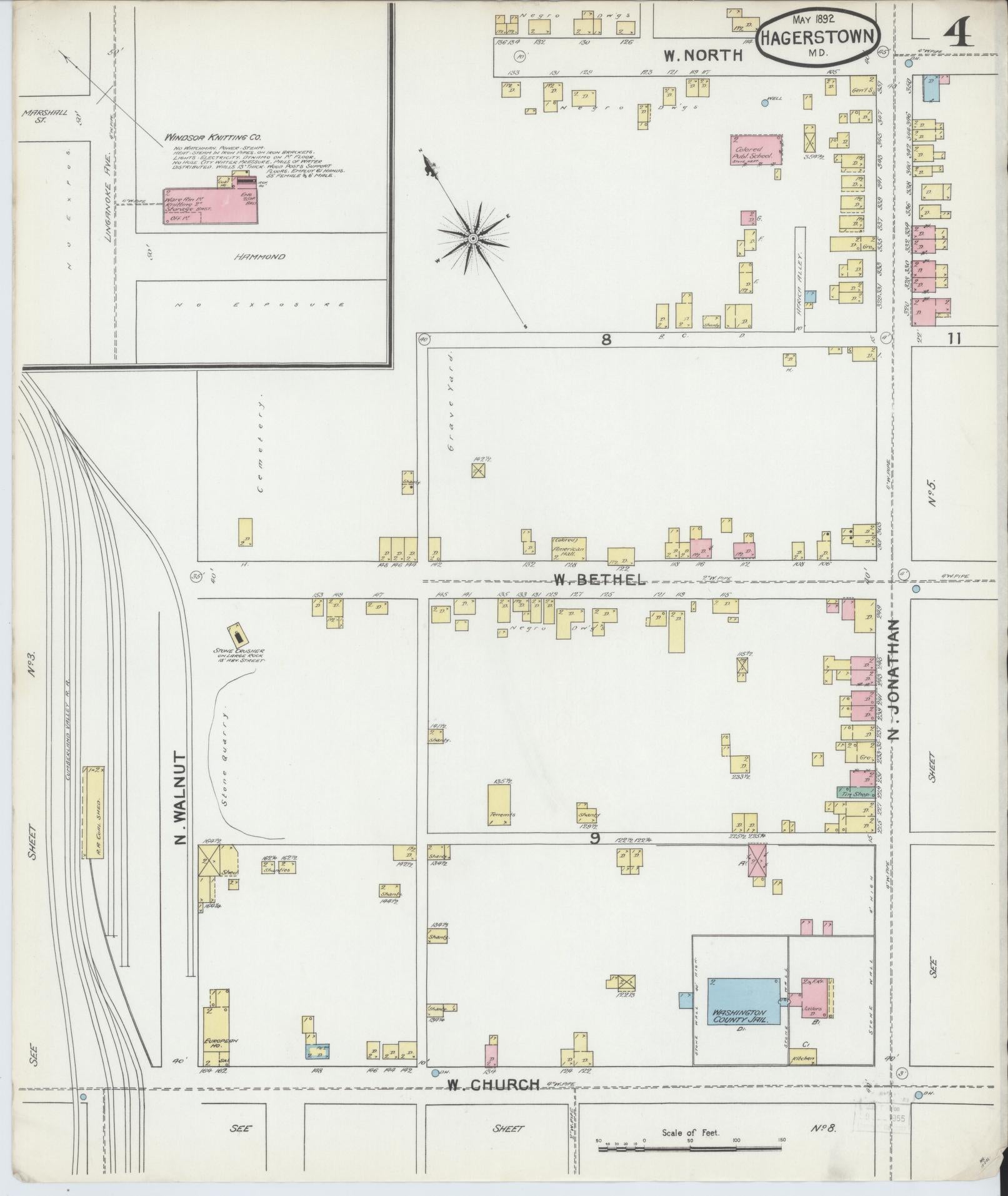 Washington, Maryland - 1892 - Sanborn Fire Insurance Map, Sheet #0004 - Historic Sanborn Fire Insurance Map Print, Washington Maryland 1892 0004 vintage old map wall art