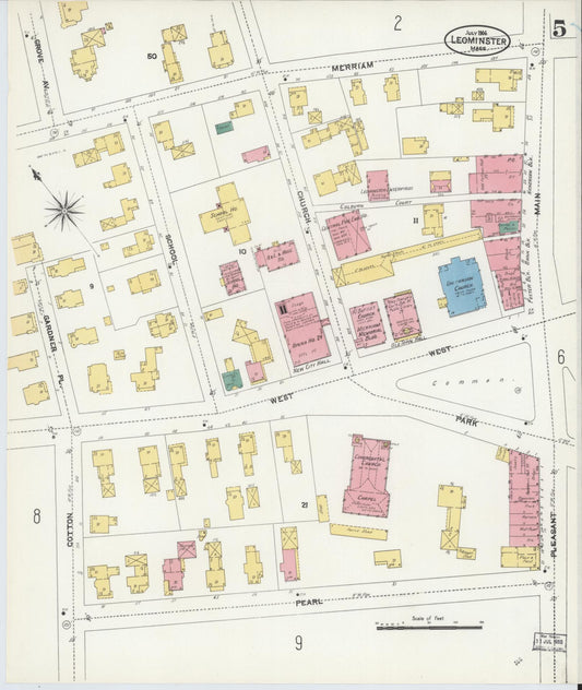 Sanborn Fire Insurance Map from Leominster, Worcester County, Massachusetts (1906), Sheet #0005 - Historic Sanborn Fire Insurance Map Print, vintage old map wall art, antique decor, genealogy gift, Massachusetts Massachusetts map