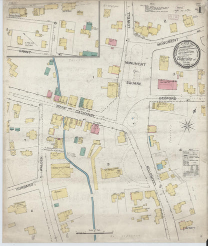 Sanborn Fire Insurance Map from Concord, Middlesex County, Massachusetts (1892), Sheet #0001 - Complete Map Set gallery image, historic Sanborn map, vintage wall art, Massachusetts Massachusetts