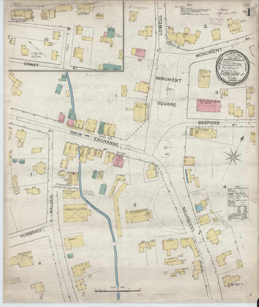 Sanborn Fire Insurance Map from Concord, Middlesex County, Massachusetts (1892), Sheet #0001 - Complete Map Set gallery image, historic Sanborn map, vintage wall art, Massachusetts Massachusetts