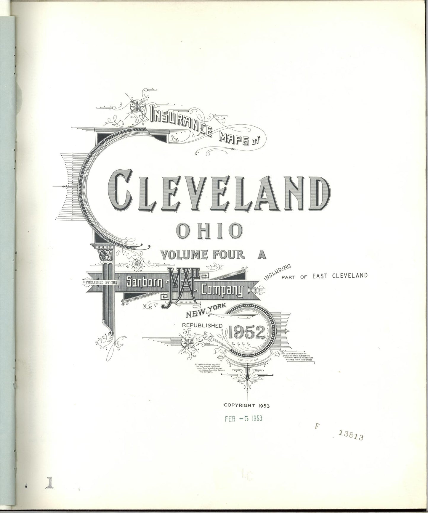 Sanborn Fire Insurance Map from Cleveland, Cuyahoga County, Ohio (1952), Sheet #0001 - Complete Map Set gallery image, historic Sanborn map, vintage wall art, Ohio Ohio
