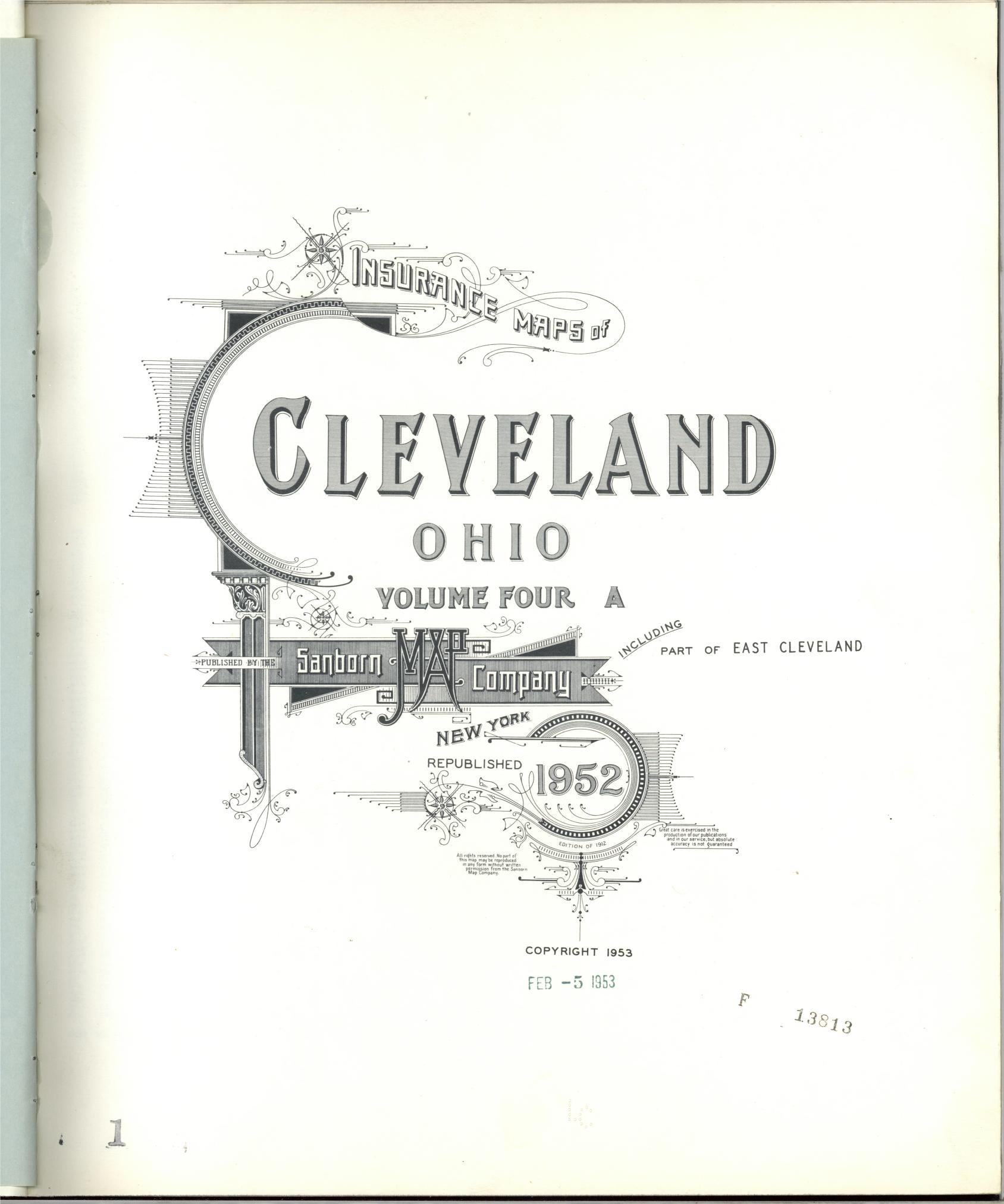 Sanborn Fire Insurance Map from Cleveland, Cuyahoga County, Ohio (1952), Sheet #0001 - Complete Map Set gallery image, historic Sanborn map, vintage wall art, Ohio Ohio