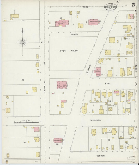 Sanborn Fire Insurance Map from Dalton, Whitfield County, Georgia (1897), Sheet #0005 - Historic Sanborn Fire Insurance Map Print, vintage old map wall art, antique decor, genealogy gift, Georgia Georgia map