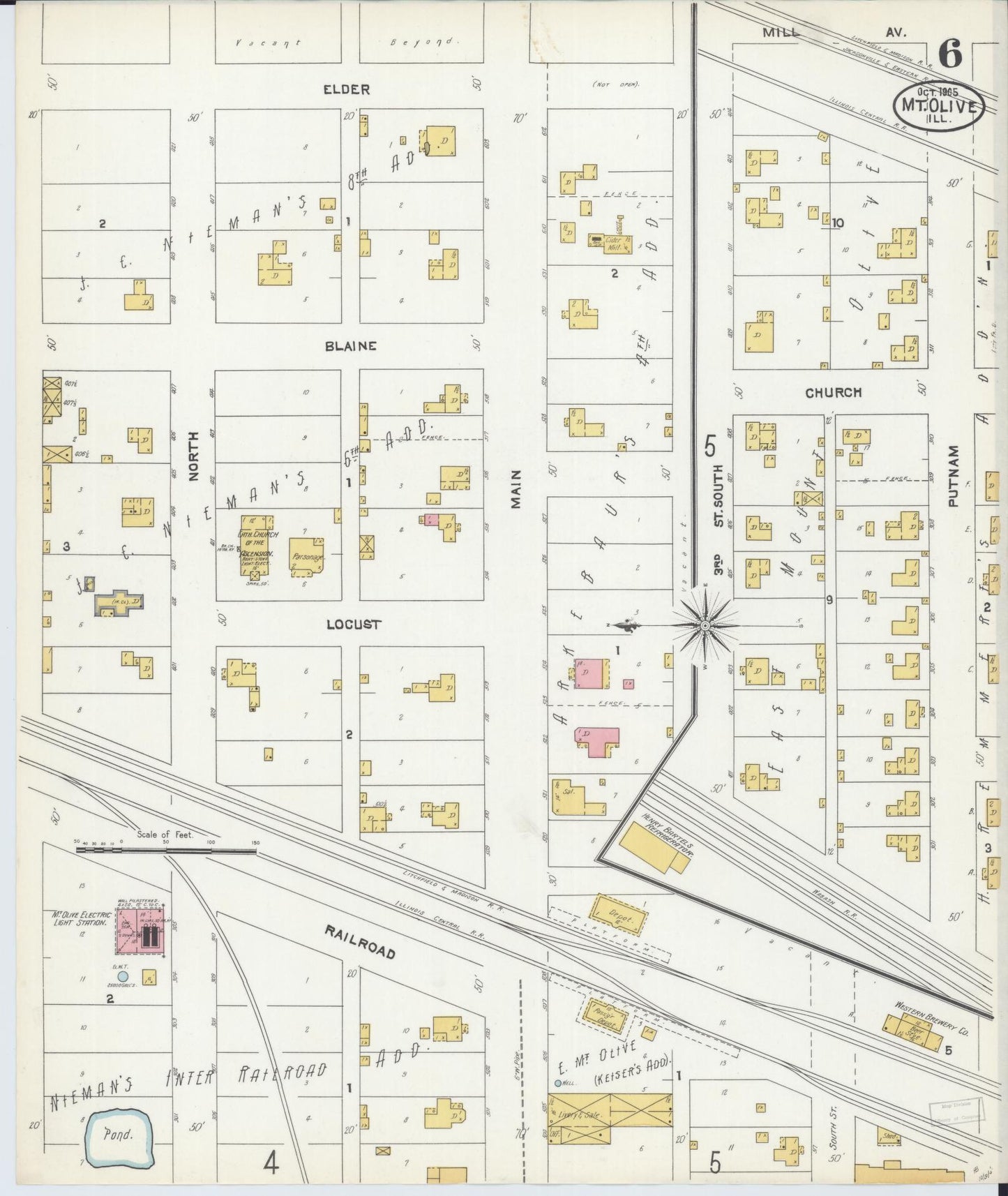 Sanborn Fire Insurance Map from Mount Olive, Macoupin County, Illinois (1905), Sheet #0006 - Complete Map Set gallery image, historic Sanborn map, vintage wall art, Illinois Illinois