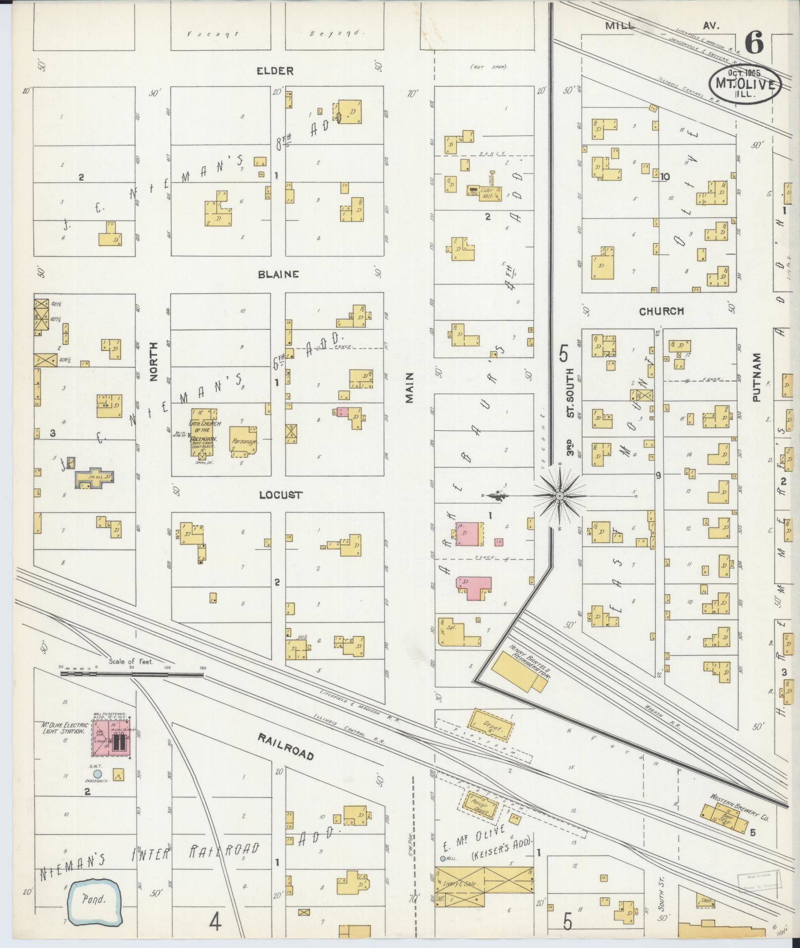 Sanborn Fire Insurance Map from Mount Olive, Macoupin County, Illinois (1905), Sheet #0006 - Complete Map Set gallery image, historic Sanborn map, vintage wall art, Illinois Illinois