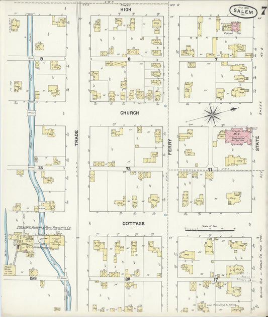 Sanborn Fire Insurance Map from Salem, Marion County, Oregon (1890), Sheet #0007 - Historic Sanborn Fire Insurance Map Print, vintage old map wall art, antique decor, genealogy gift, Oregon Oregon map