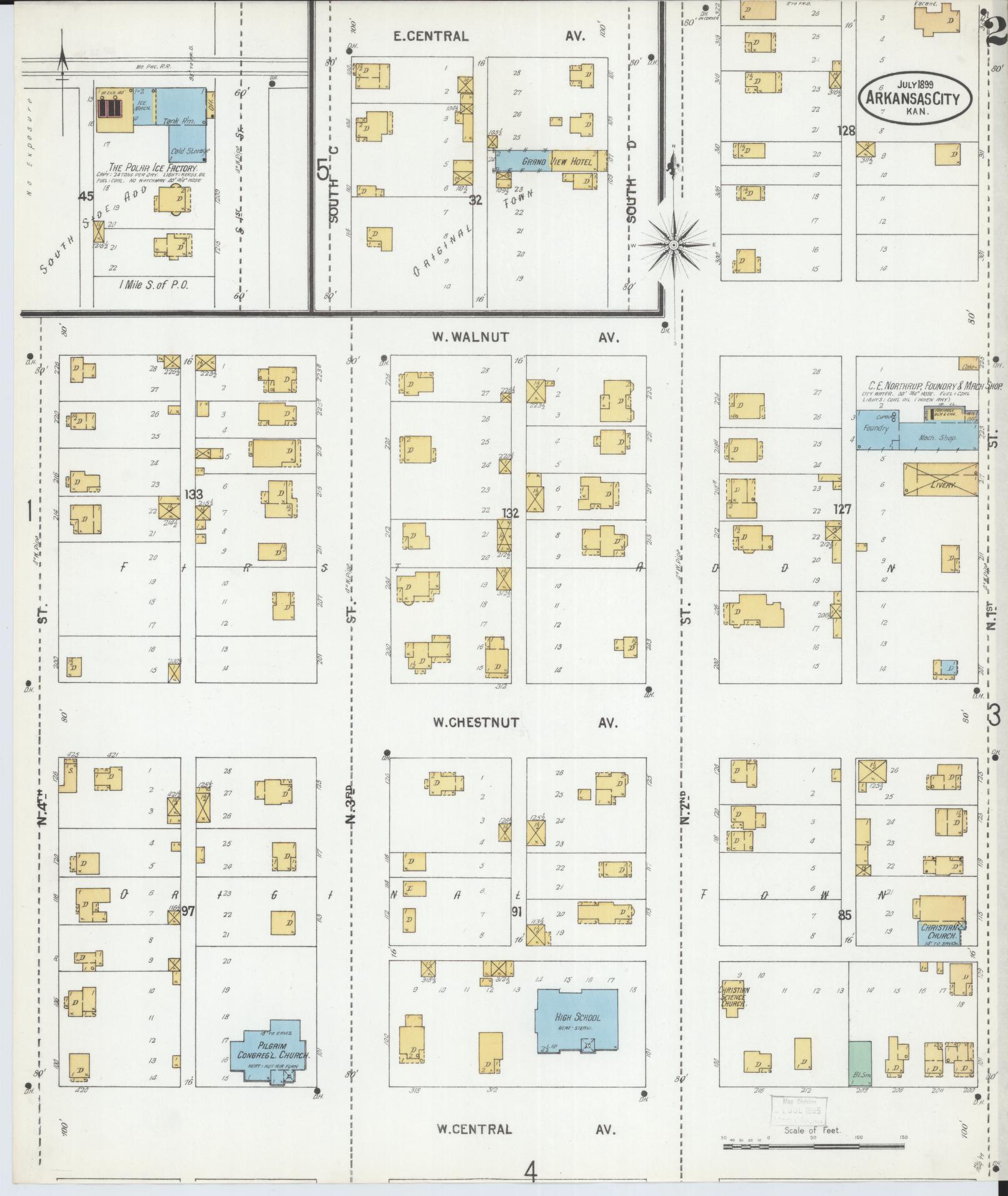 Sanborn Fire Insurance Map from Arkansas City, Cowley County, Kansas (1899), Sheet #0002 - Complete Map Set gallery image, historic Sanborn map, vintage wall art, Kansas Kansas