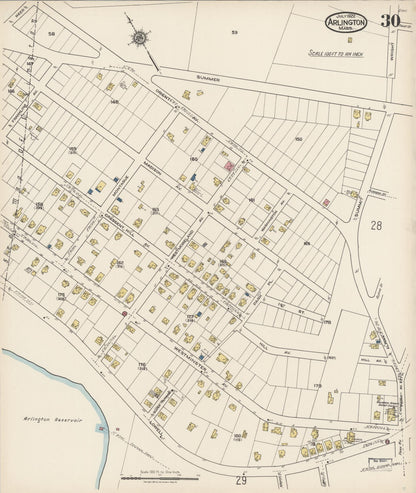 Sanborn Fire Insurance Map from Arlington, Middlesex County, Massachusetts (1922), Sheet #0030 - Historic Sanborn Fire Insurance Map Print, vintage old map wall art, antique decor, genealogy gift, Massachusetts Massachusetts map