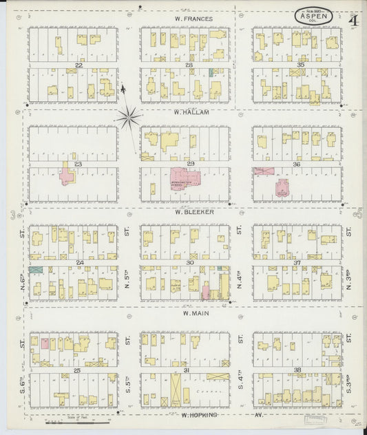 Sanborn Fire Insurance Map from Aspen, Pitkin County, Colorado (1893), Sheet #0004 - Historic Sanborn Fire Insurance Map Print, vintage old map wall art, antique decor, genealogy gift, Colorado Colorado map