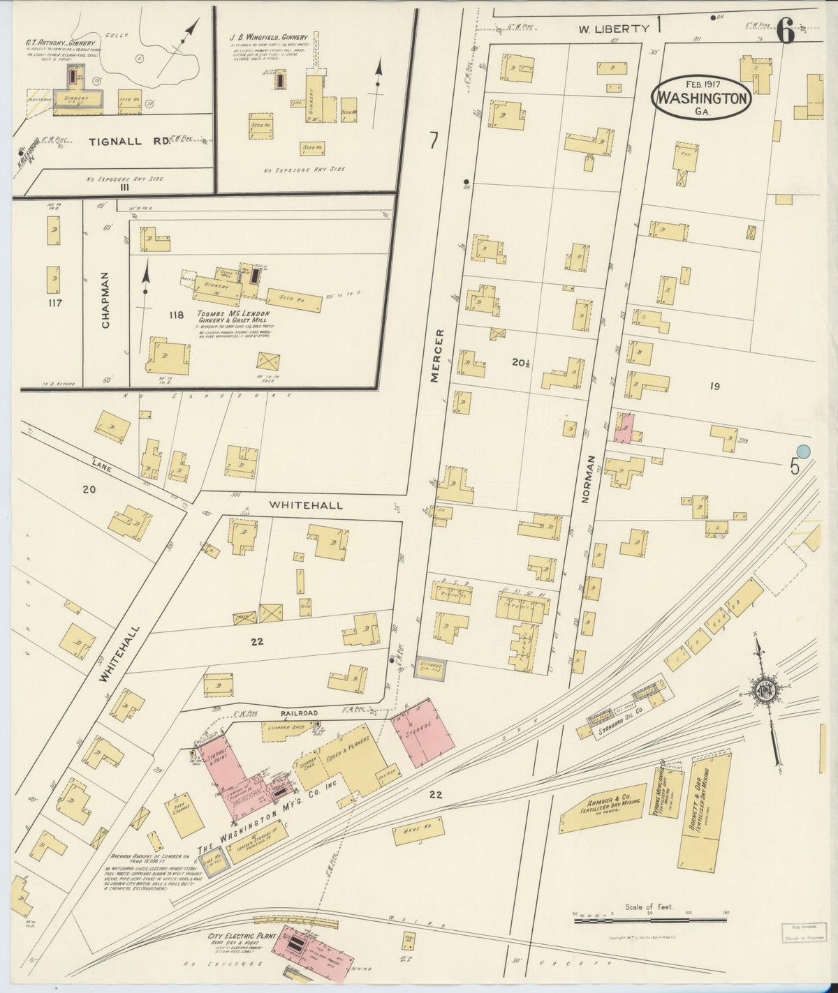 Sanborn Fire Insurance Map from Washington, Wilkes County, Georgia (1917), Sheet #0006 - Complete Map Set gallery image, historic Sanborn map, vintage wall art, Washington Washington