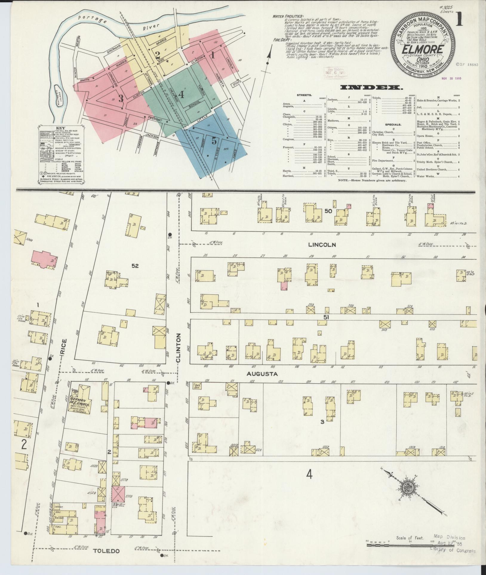 Sanborn Fire Insurance Map from Elmore, Ottawa County, Ohio (1910), Sheet #0001 - Complete Map Set gallery image, historic Sanborn map, vintage wall art, Ohio Ohio