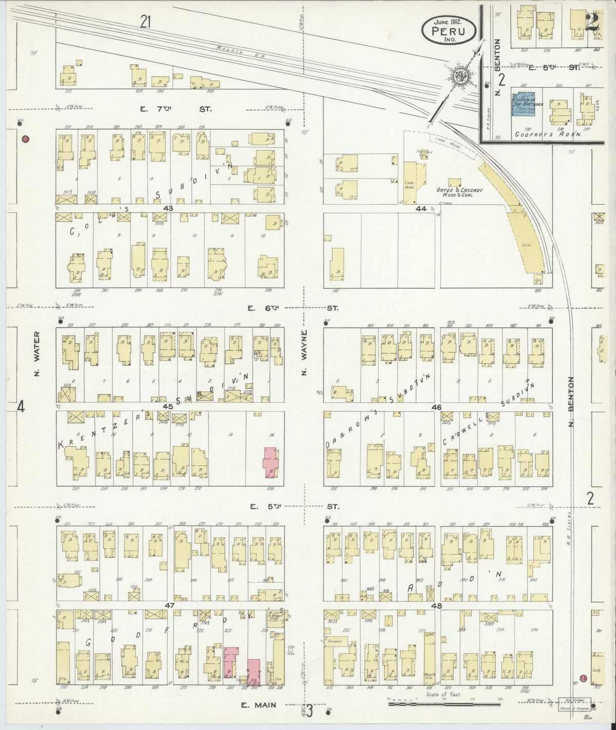 Sanborn Fire Insurance Map from Peru, Miami County, Indiana (1912), Sheet #0002 - Historic Sanborn Fire Insurance Map Print, vintage old map wall art, antique decor, genealogy gift, Indiana Indiana map