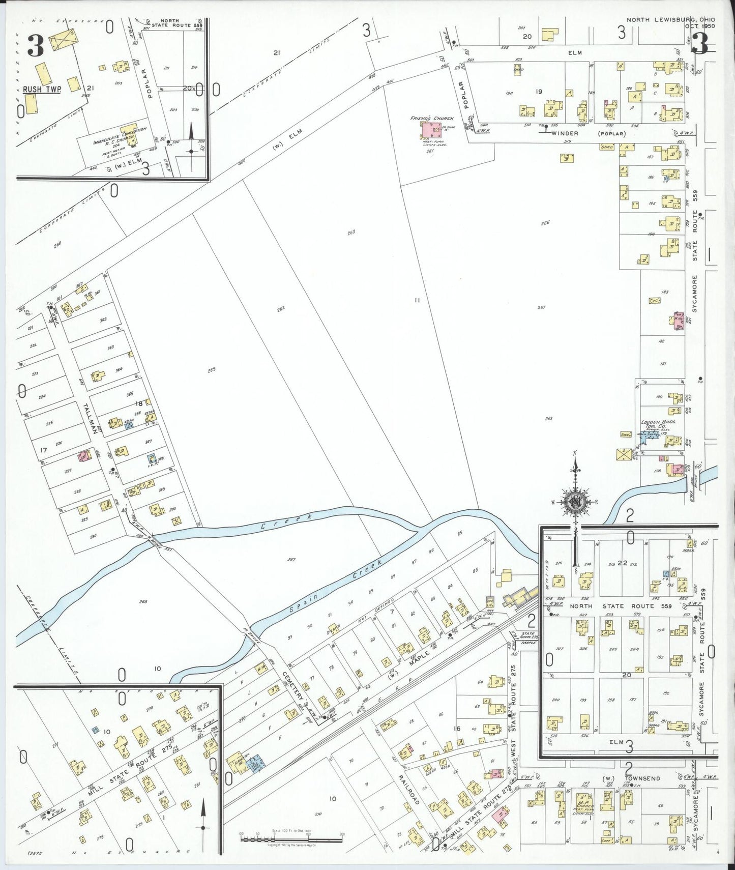 Sanborn Fire Insurance Map from North Lewisburg, Champaign County, Ohio (1950), Sheet #0003 - Historic Sanborn Fire Insurance Map Print, vintage old map wall art, antique decor, genealogy gift, Ohio Ohio map