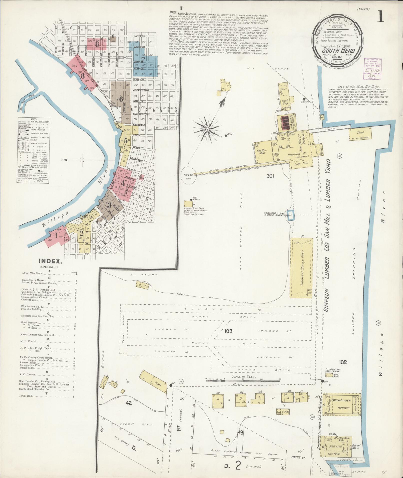 Sanborn Fire Insurance Map from South Bend, Pacific County, Washington (1901), Sheet #0001 - Complete Map Set gallery image, historic Sanborn map, vintage wall art, Washington Washington
