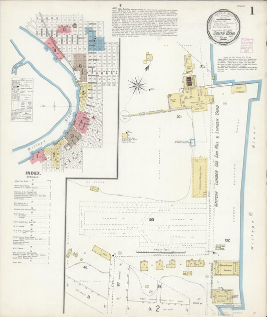 Sanborn Fire Insurance Map from South Bend, Pacific County, Washington (1901), Sheet #0001 - Complete Map Set gallery image, historic Sanborn map, vintage wall art, Washington Washington