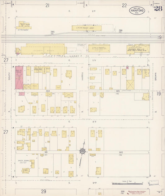 Sanborn Fire Insurance Map from Hanford, Kings County, California (1913), Sheet #0028 - Historic Sanborn Fire Insurance Map Print, vintage old map wall art, antique decor, genealogy gift, California California map
