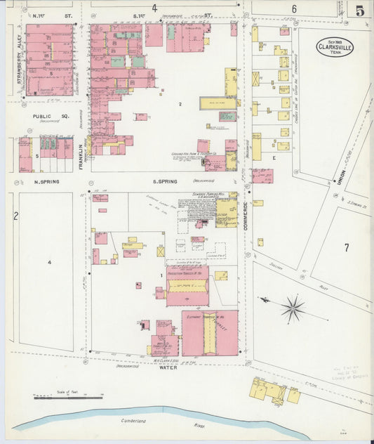 Sanborn Fire Insurance Map from Clarksville, Montgomery County, Tennessee (1903), Sheet #0005 - Historic Sanborn Fire Insurance Map Print, vintage old map wall art, antique decor, genealogy gift, Tennessee Tennessee map