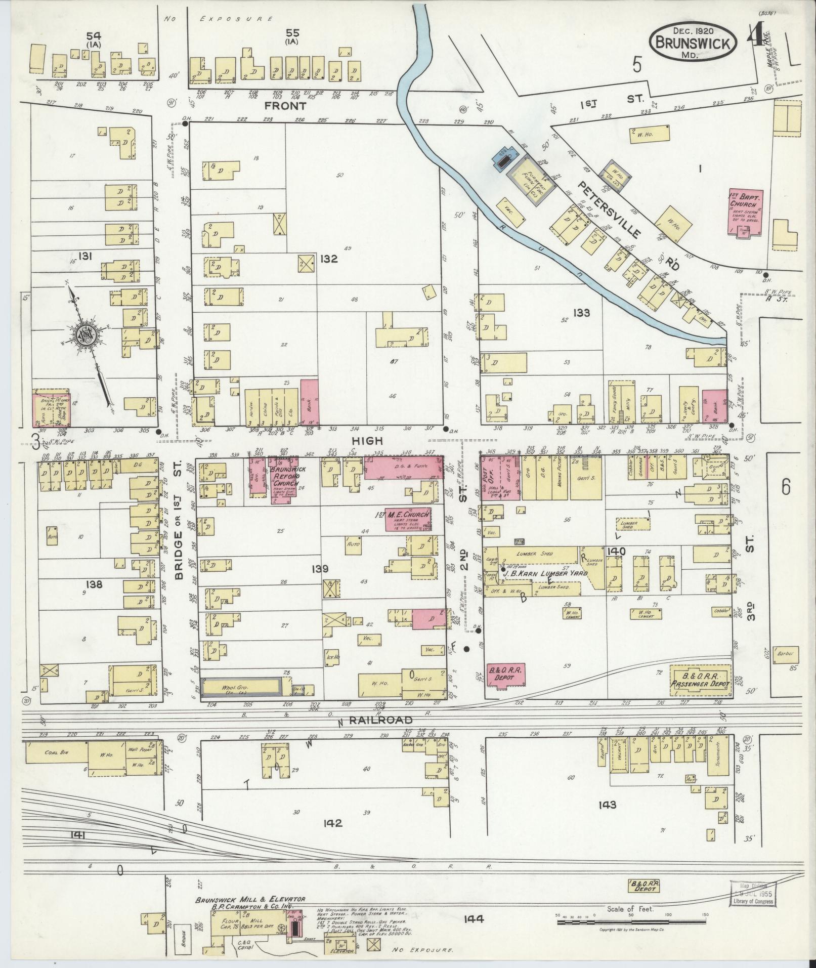 Sanborn Fire Insurance Map from Brunswick, Frederick County, Maryland (1920), Sheet #0004 - Complete Map Set gallery image, historic Sanborn map, vintage wall art, Maryland Maryland