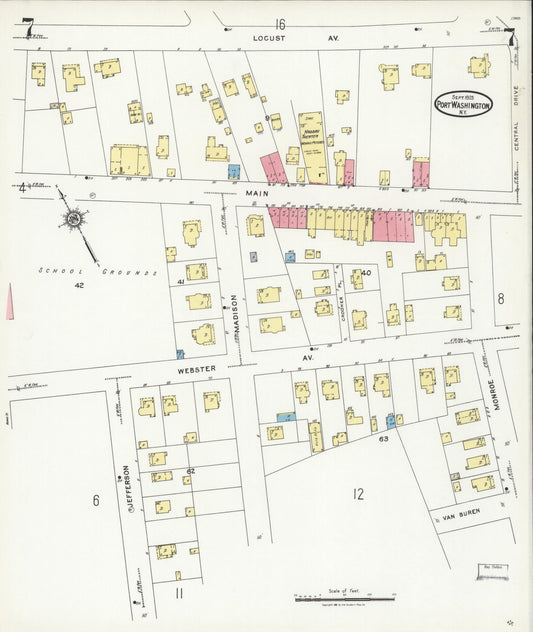 Sanborn Fire Insurance Map from Port Washington, Nassau County, New York (1925), Sheet #0007 - Historic Sanborn Fire Insurance Map Print, vintage old map wall art, antique decor, genealogy gift, New York New York map