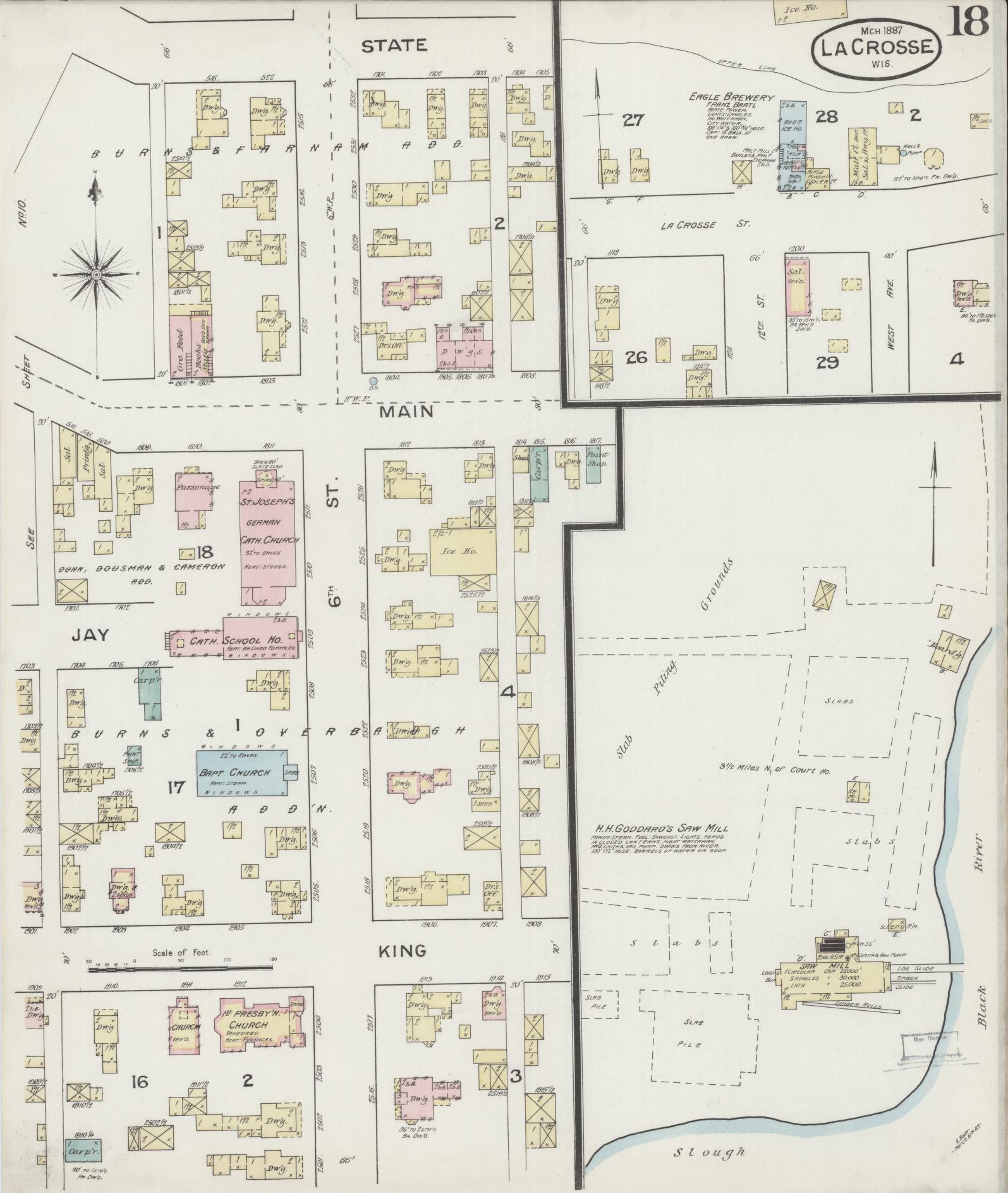 Sanborn Fire Insurance Map from La Crosse, La Crosse County, Wisconsin (1887), Sheet #0018 - Historic Sanborn Fire Insurance Map Print, vintage old map wall art, antique decor, genealogy gift, Wisconsin Wisconsin map