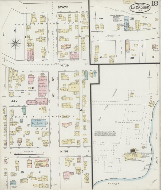 Sanborn Fire Insurance Map from La Crosse, La Crosse County, Wisconsin (1887), Sheet #0018 - Historic Sanborn Fire Insurance Map Print, vintage old map wall art, antique decor, genealogy gift, Wisconsin Wisconsin map