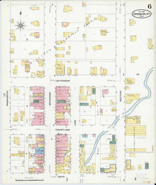 Sanborn Fire Insurance Map from Spring Valley, Fillmore County, Minnesota (1909), Sheet #0006 - Historic Sanborn Fire Insurance Map Print, vintage old map wall art, antique decor, genealogy gift, Minnesota Minnesota map