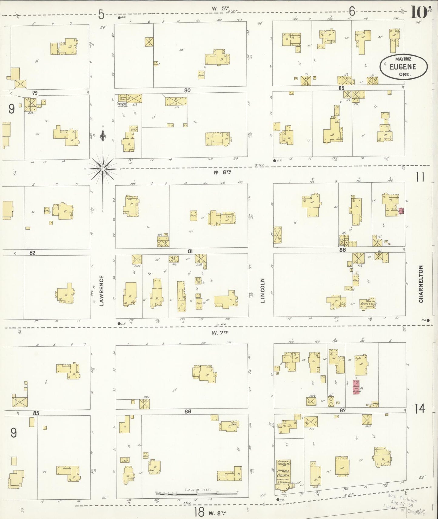 Sanborn Fire Insurance Map from Eugene, Lane County, Oregon (1902), Sheet #0010 - Historic Sanborn Fire Insurance Map Print, vintage old map wall art, antique decor, genealogy gift, Oregon Oregon map