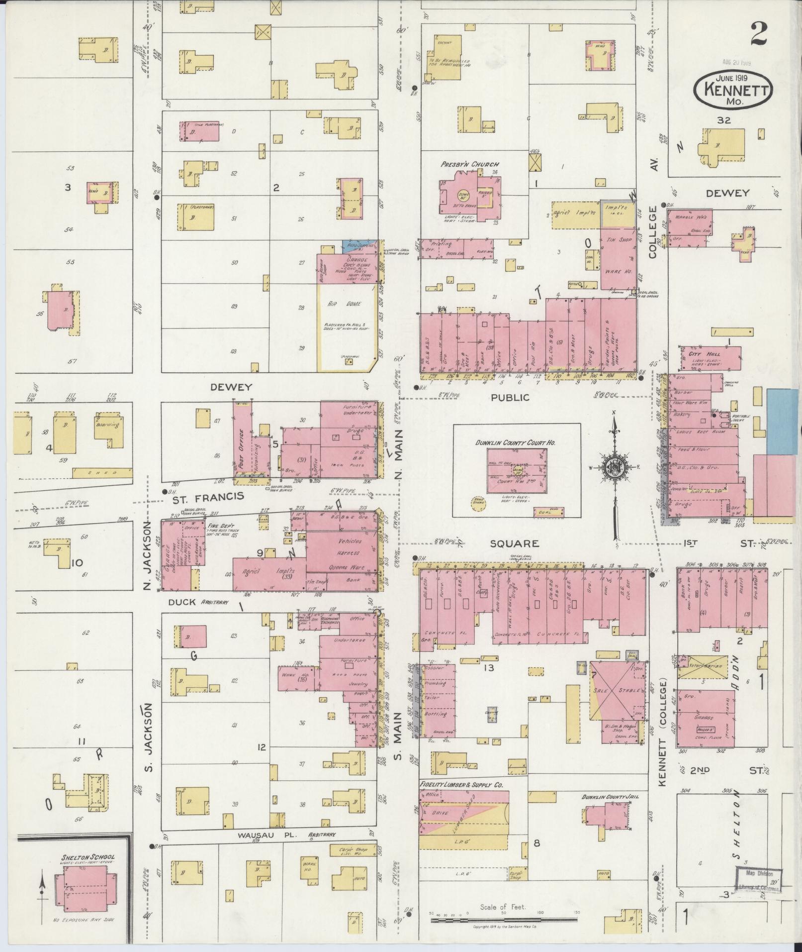 Sanborn Fire Insurance Map from Kennett, Dunklin County, Missouri (1919), Sheet #0002 - Historic Sanborn Fire Insurance Map Print, vintage old map wall art, antique decor, genealogy gift, Missouri Missouri map