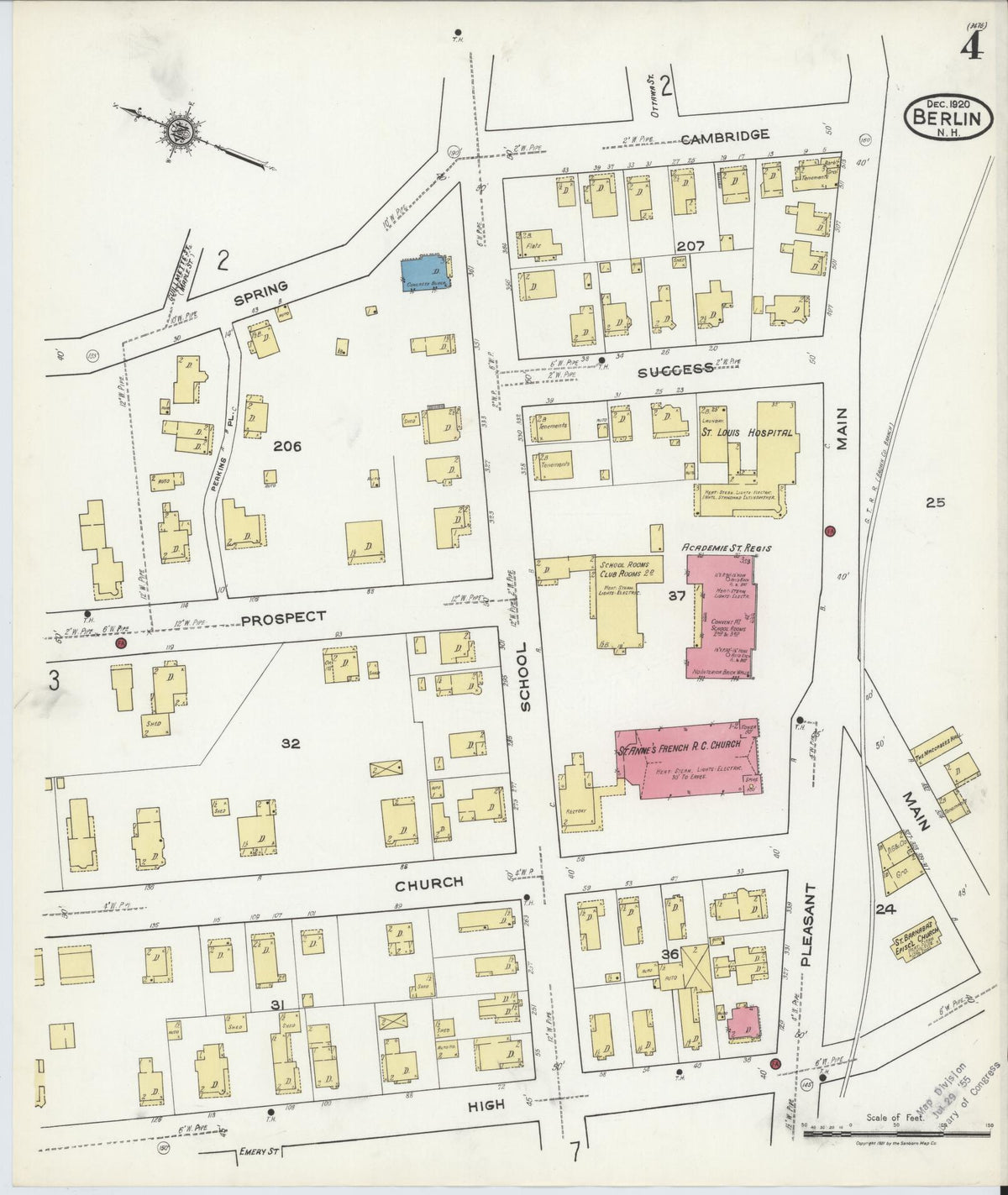 Sanborn Fire Insurance Map from Berlin, Coos County, New Hampshire (1920), Sheet #0004 - Complete Map Set gallery image, historic Sanborn map, vintage wall art, New Hampshire New Hampshire
