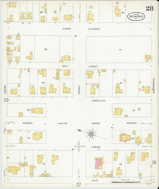 Sanborn Fire Insurance Map from Brunswick, Glynn County, Georgia (1908), Sheet #0028 - Historic Sanborn Fire Insurance Map Print, vintage old map wall art, antique decor, genealogy gift, Georgia Georgia map