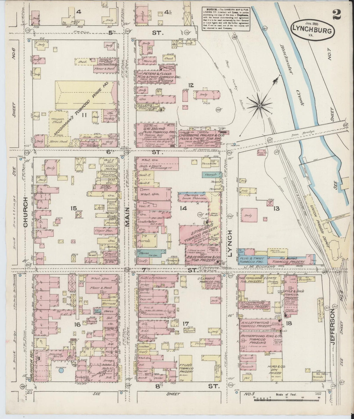 Sanborn Fire Insurance Map from Lynchburg, Independent Cities, Virginia (1885), Sheet #0002 - Complete Map Set gallery image, historic Sanborn map, vintage wall art, Virginia Virginia