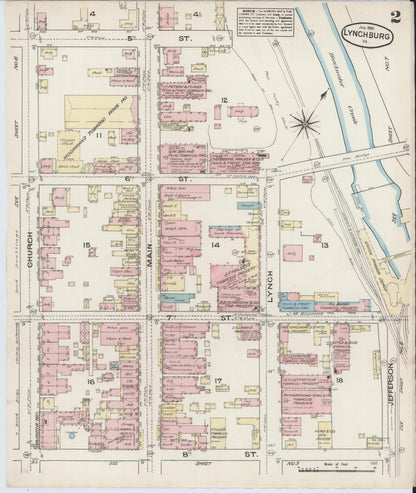 Sanborn Fire Insurance Map from Lynchburg, Independent Cities, Virginia (1885), Sheet #0002 - Complete Map Set gallery image, historic Sanborn map, vintage wall art, Virginia Virginia